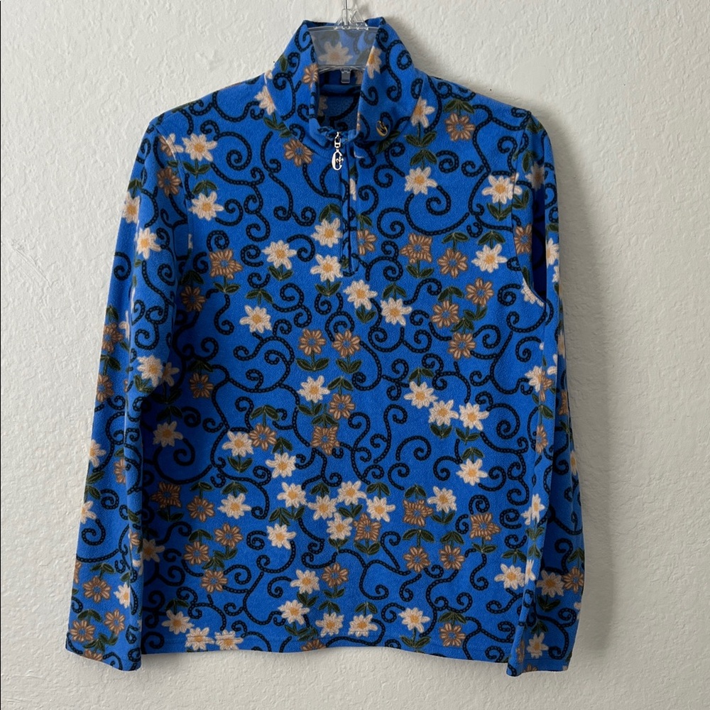 Like New! Conte of Florence Floral Blue Quarter-Zip Pullover in Size Unknown